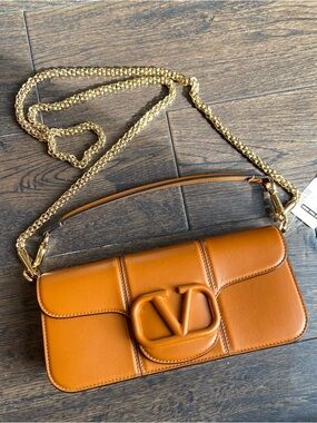 Valentino Garavani Locò Small Shoulder Bag in Ginger Brown Leather